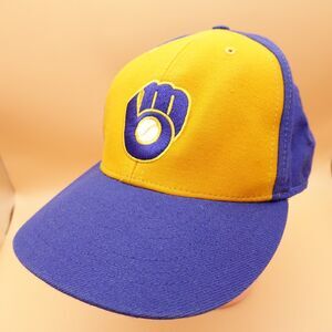 Vintage Milwaukee Brewers Hat Cap Fitted Mens 7 7/8 Blue Yellow MLB Baseball 80s
